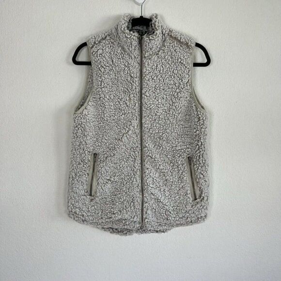 Thread Supply Womens Sherpa Vest Full Zip Size XS Pockets Oatmeal Fluffy Fleece - Picture 1 of 10